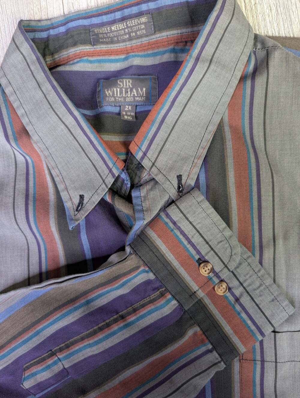 Sir William for the Big Man Men's Long Sleeve Button Down Striped Shirt Size 2X